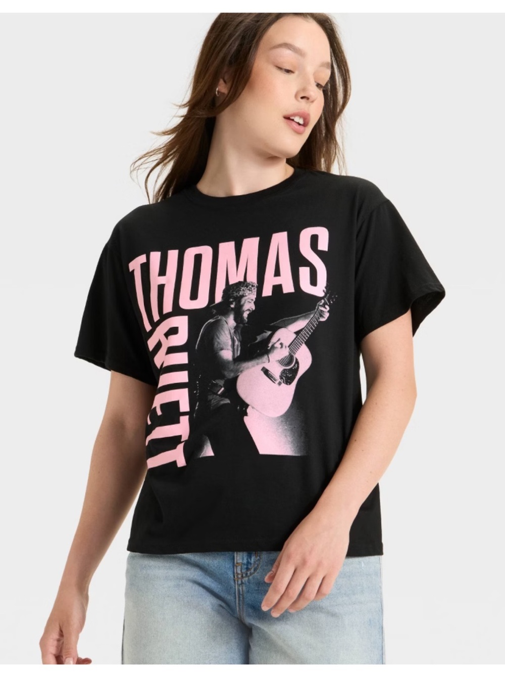 Black Graphic Short Sleeve Tee with Pink Print